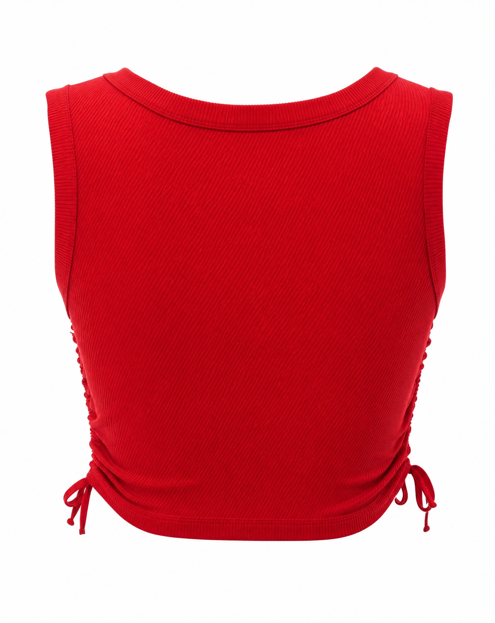 The Scarlet Ruched Rib Crop Top — Scarlet Red — crop tops — VAUDRE numbered luxury — view 3