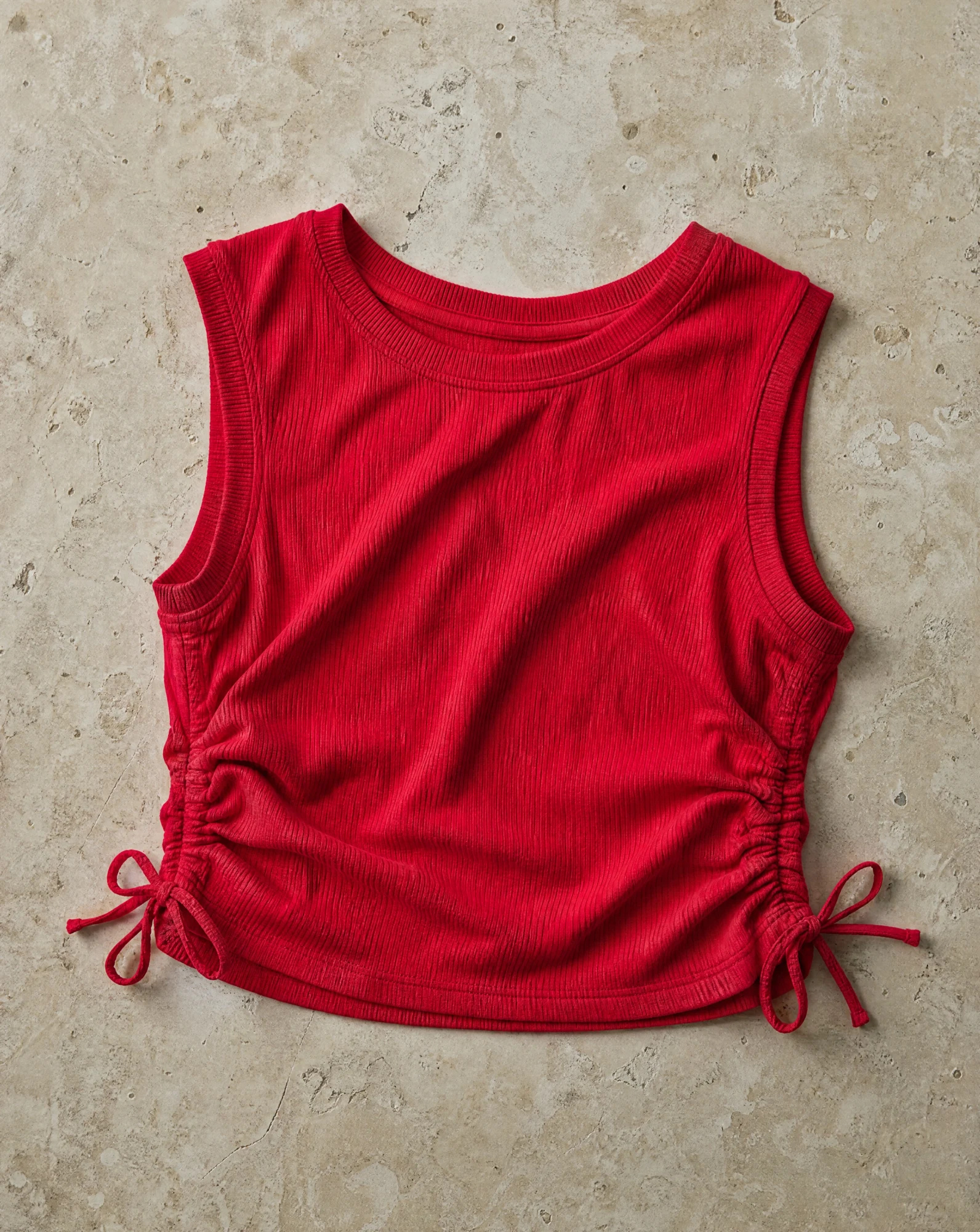 The Scarlet Ruched Rib Crop Top — Scarlet Red — crop tops — VAUDRE numbered luxury — view 4