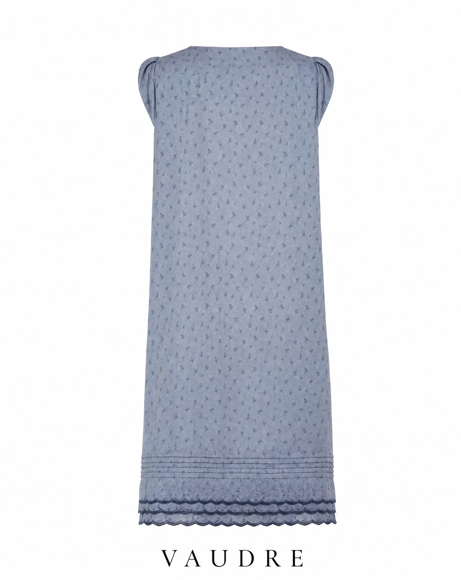 The Cornflower Eyelet Shift Dress — Dusty Cornflower Blue — the linen edit — VAUDRE numbered luxury — view 3