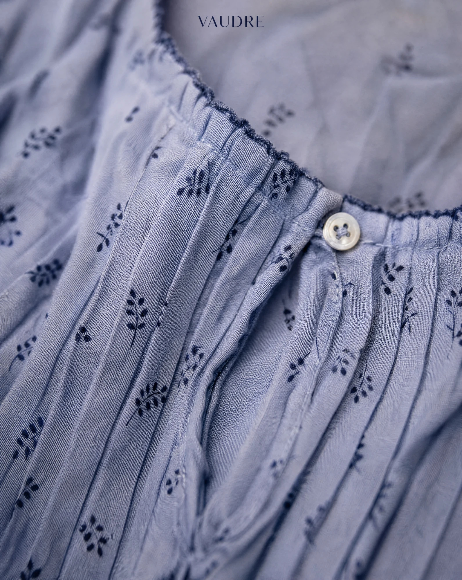 The Cornflower Eyelet Shift Dress — Dusty Cornflower Blue — the linen edit — VAUDRE numbered luxury — view 5