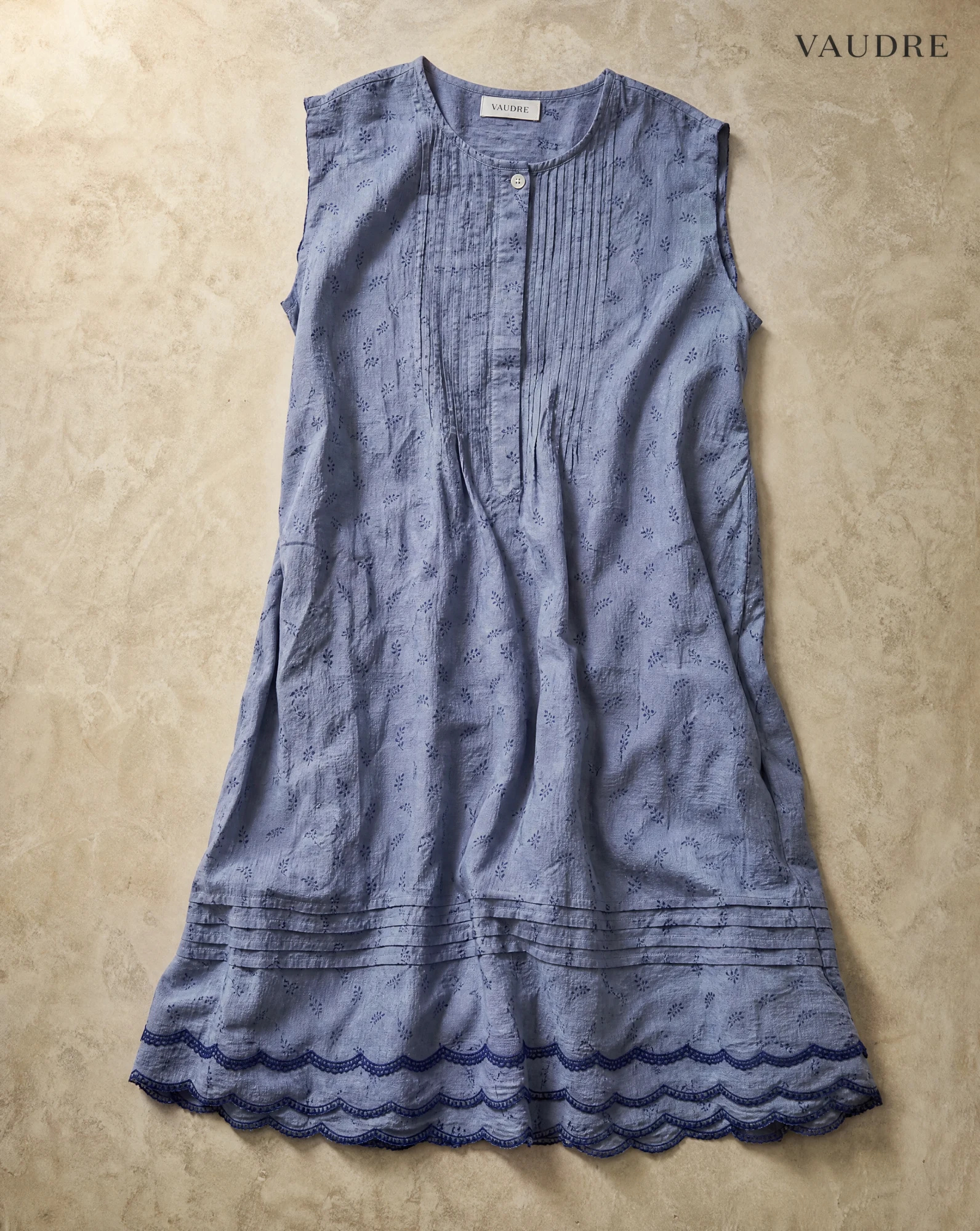 The Cornflower Eyelet Shift Dress — Dusty Cornflower Blue — the linen edit — VAUDRE numbered luxury — view 4