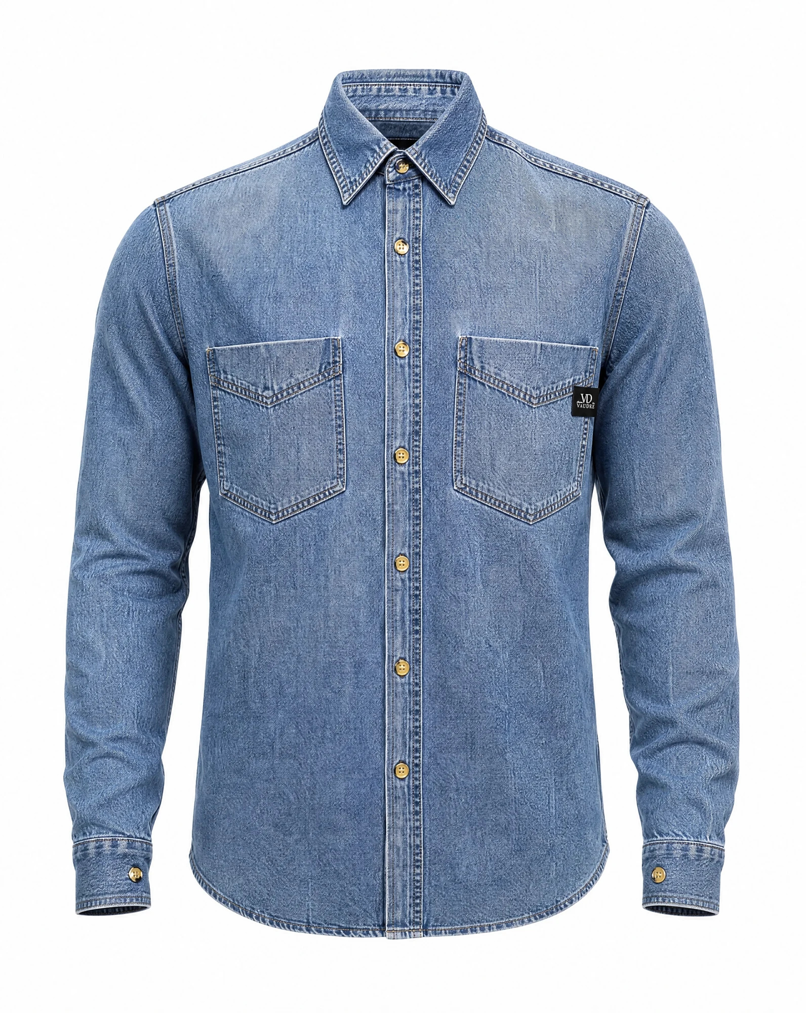 The Faded-Indigo Utility Denim Shirt — Faded Indigo Wash — the shirt (casual/formal) — VAUDRE numbered luxury