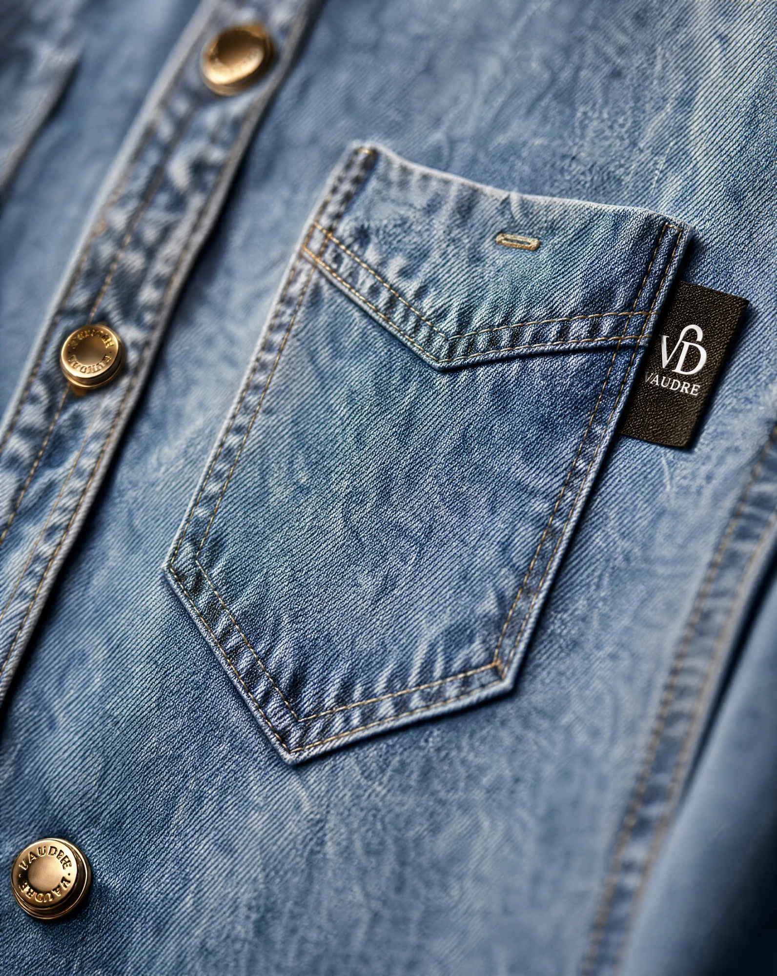 The Faded-Indigo Utility Denim Shirt — Faded Indigo Wash — the shirt (casual/formal) — VAUDRE numbered luxury — view 5