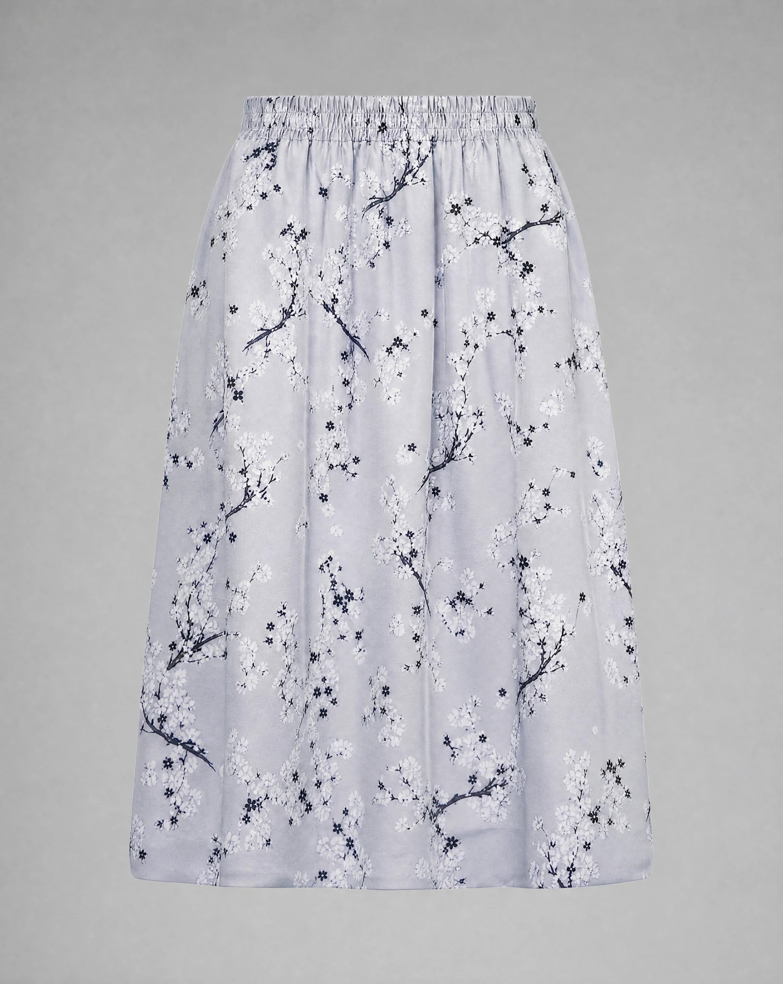 The Grey Cherry-Blossom Satin Skirt — Soft Grey Cherry Blossom — the skirts — VAUDRE numbered luxury