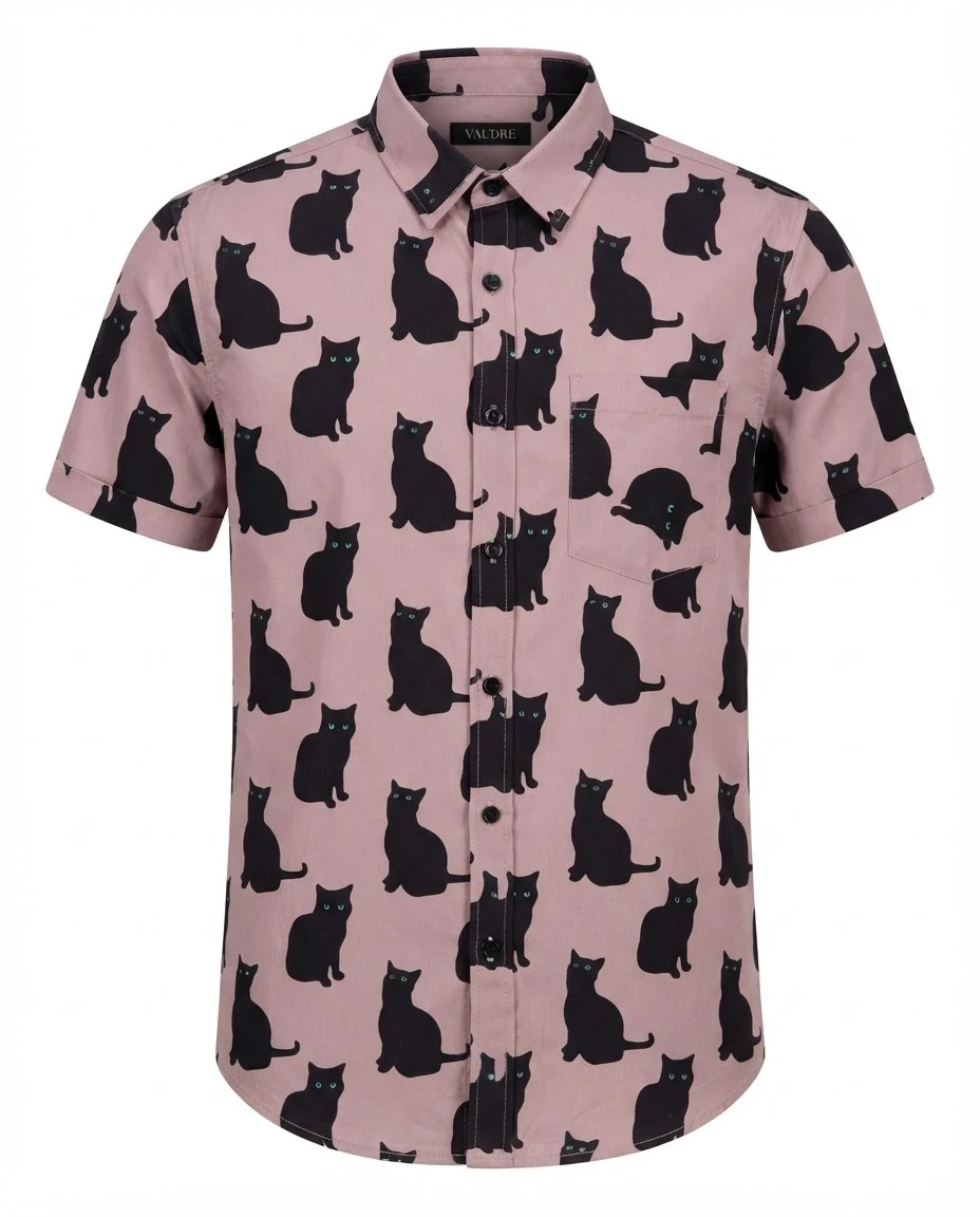 The Midnight Cat Pink Short-Sleeve Shirt — VAUDRE