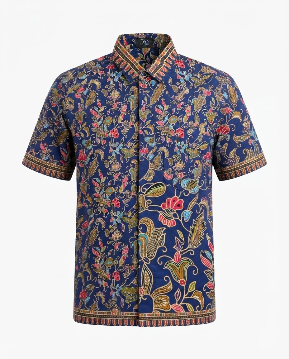The Royal Batik Navy Short-Sleeve Shirt — VAUDRE