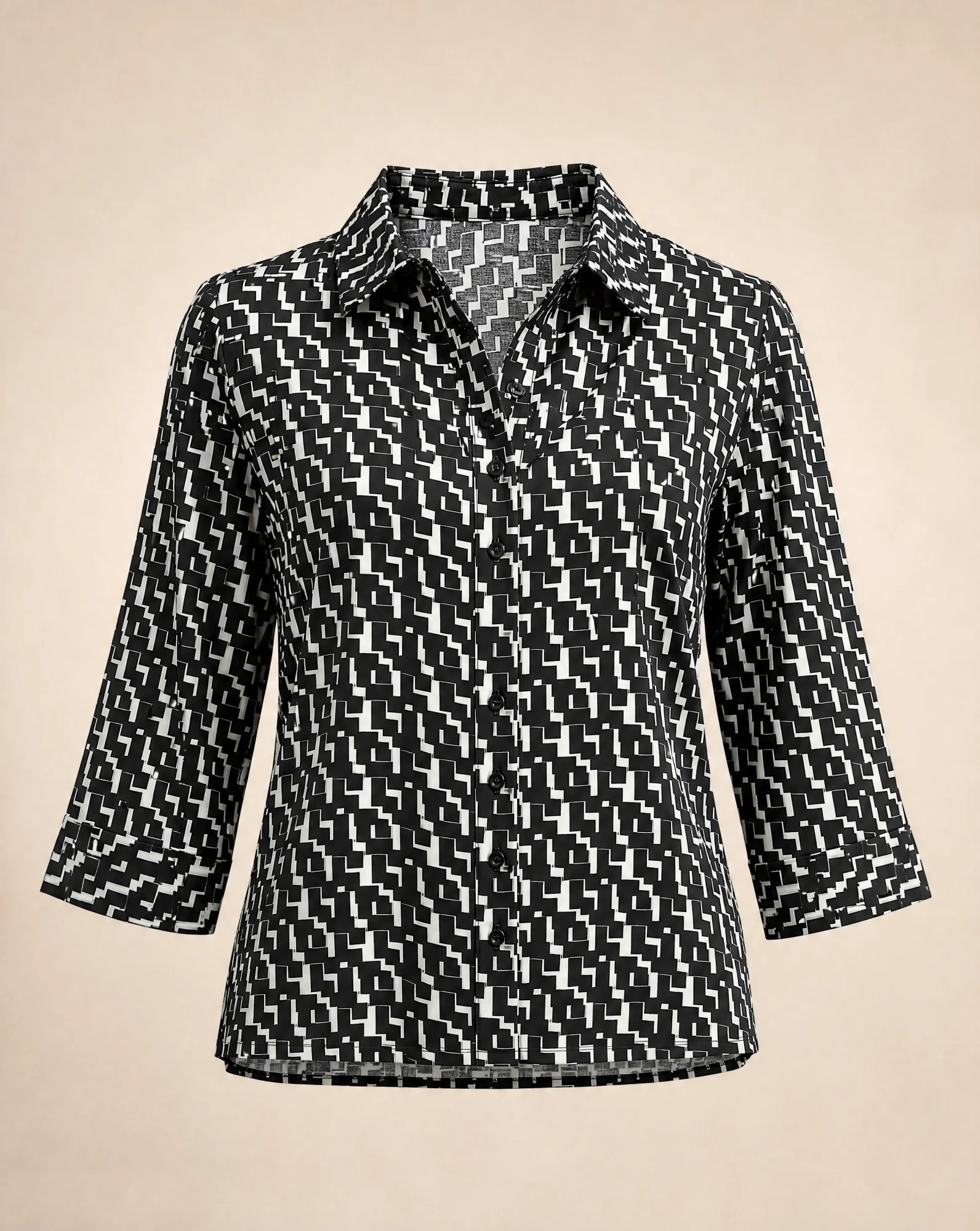 The Monochrome Geo-Block 3/4 Sleeve Shirt — VAUDRE