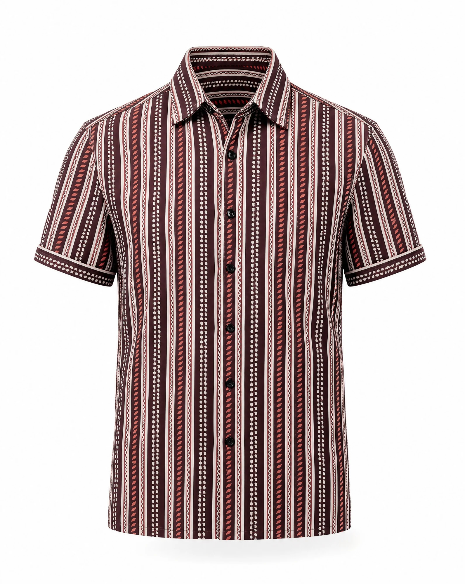 The Maroon Aztec Stripe Short-Sleeve Shirt — VAUDRE