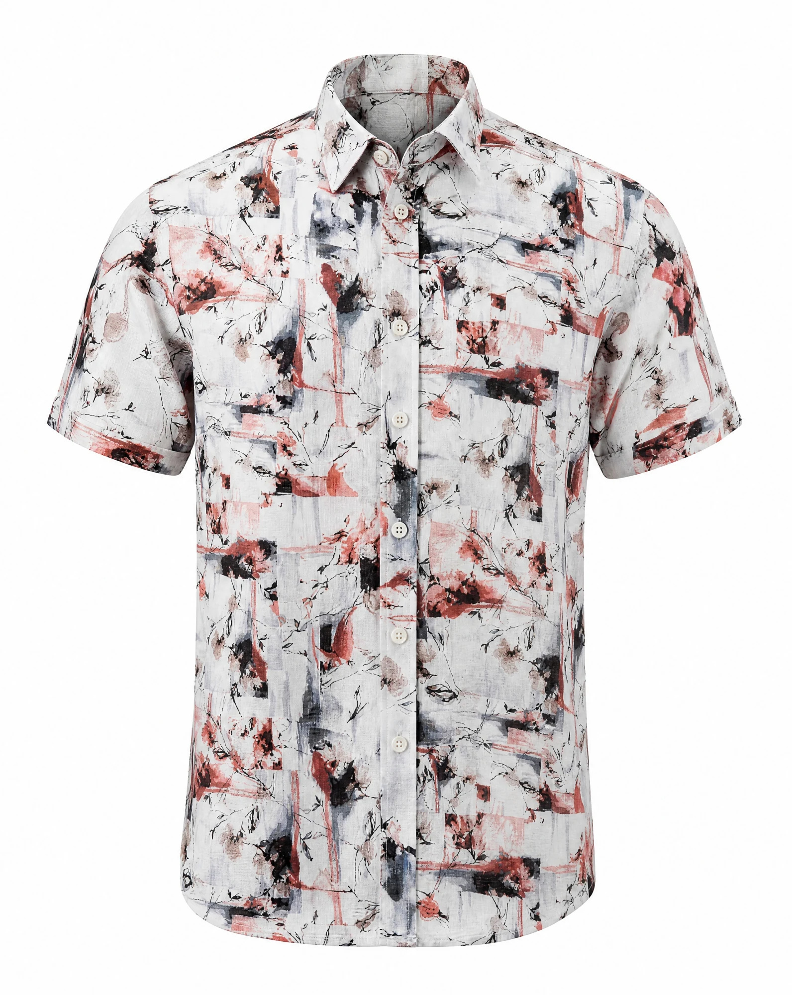 The Watercolour Bloom White Short-Sleeve Shirt — VAUDRE