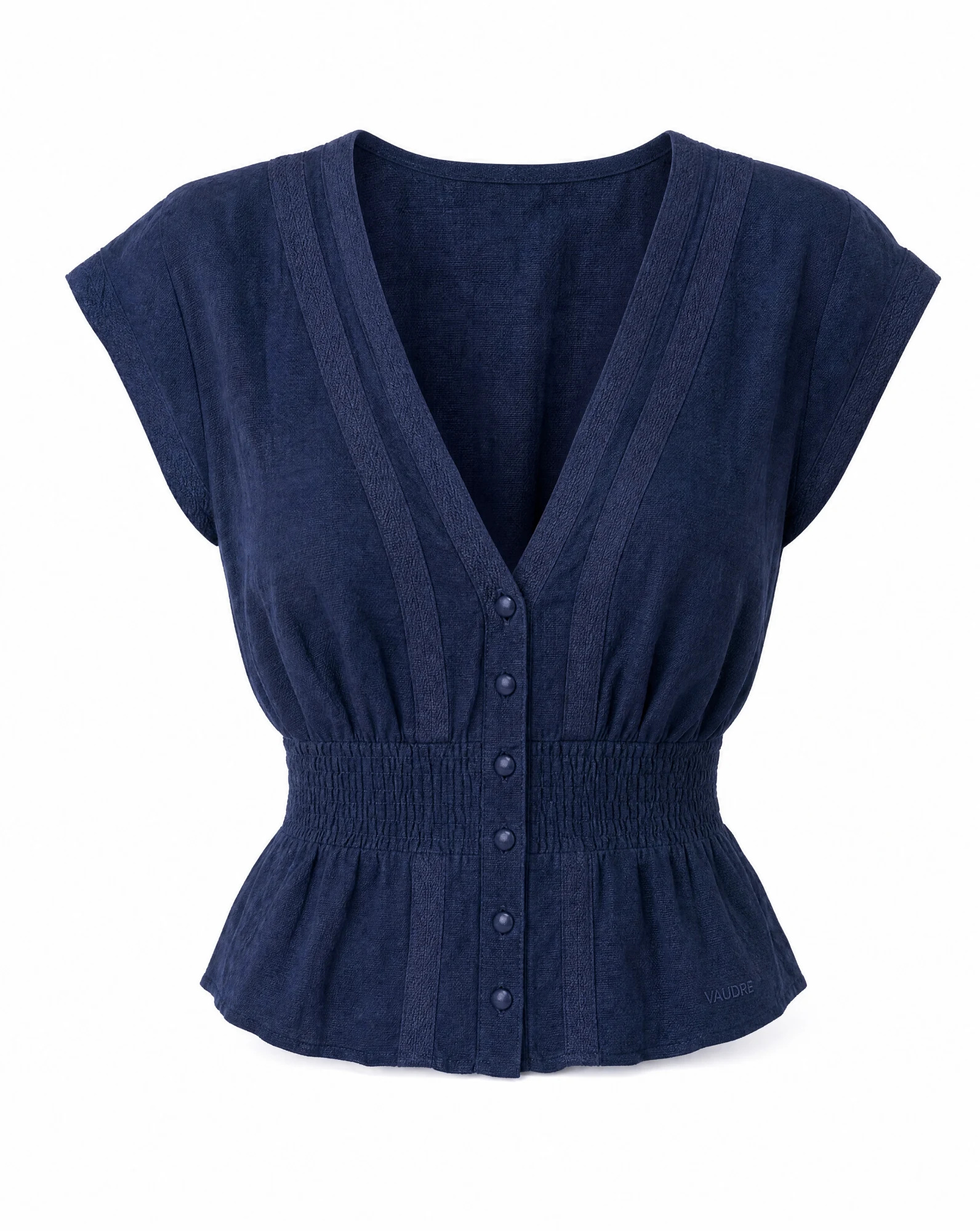 The Midnight Peplum Button-Front Top — VAUDRE