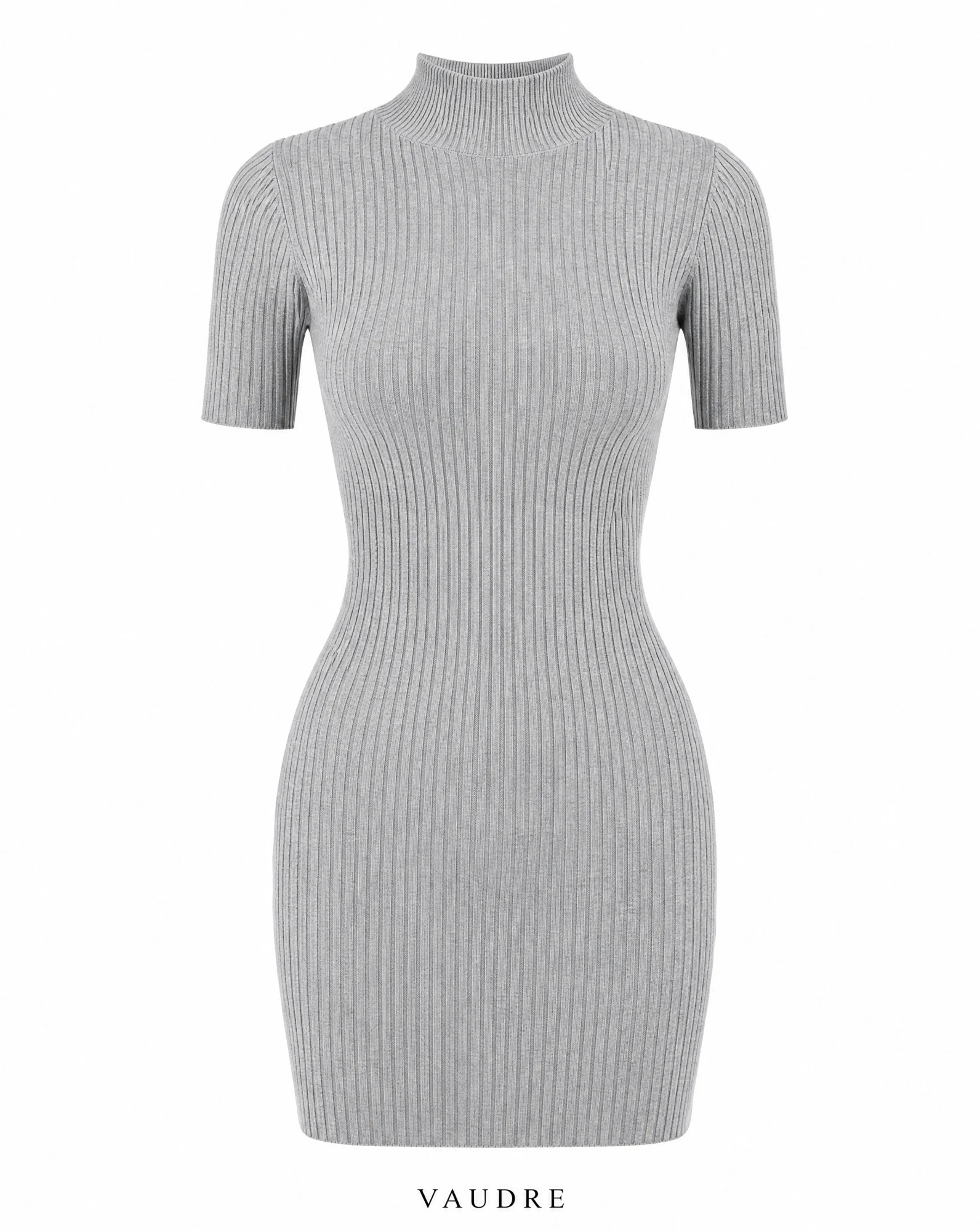 The Heather-Grey Ribbed Turtleneck Mini Dress — VAUDRE