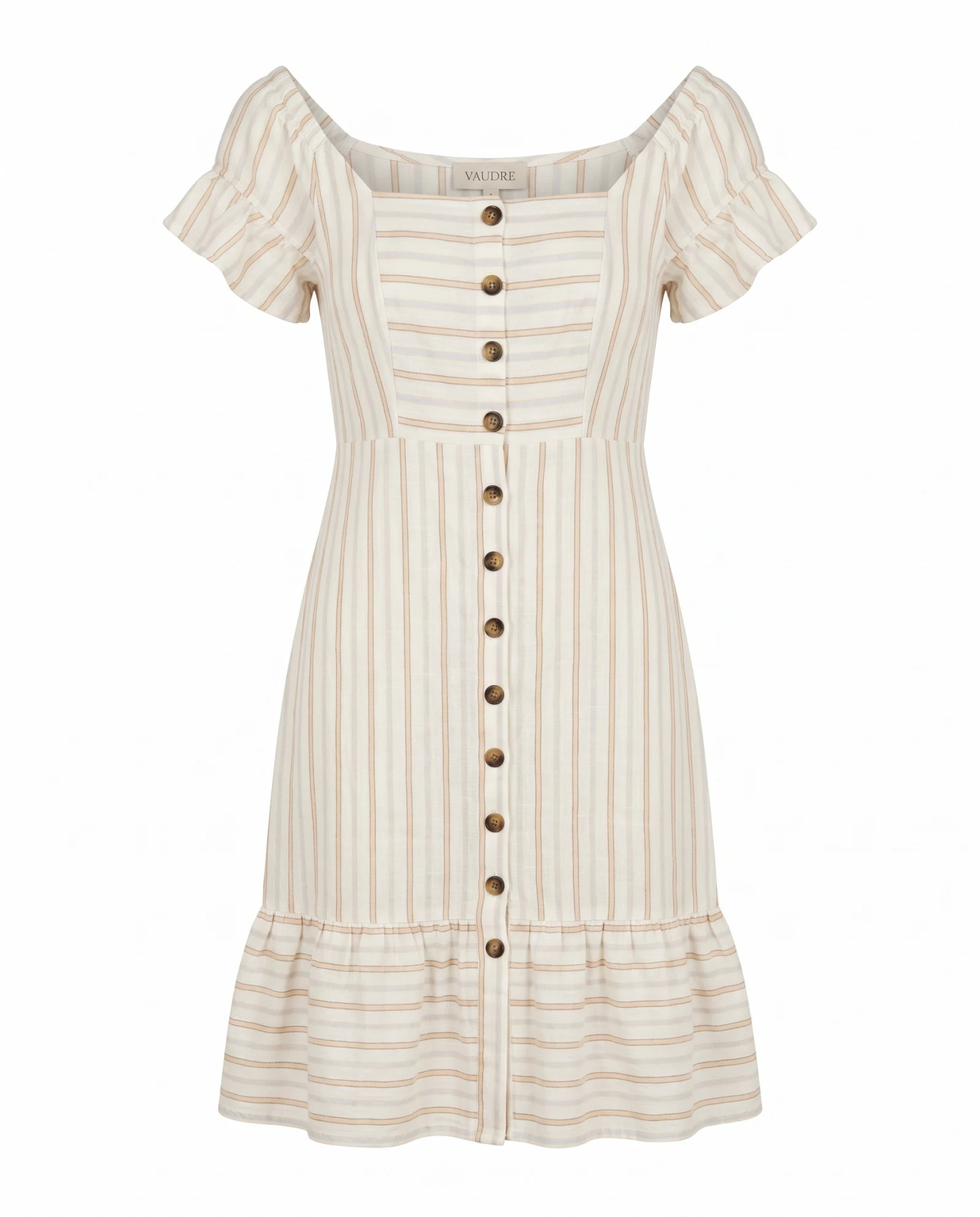 The Sunlit Stripe Ruffle-Sleeve Midi Dress — VAUDRE