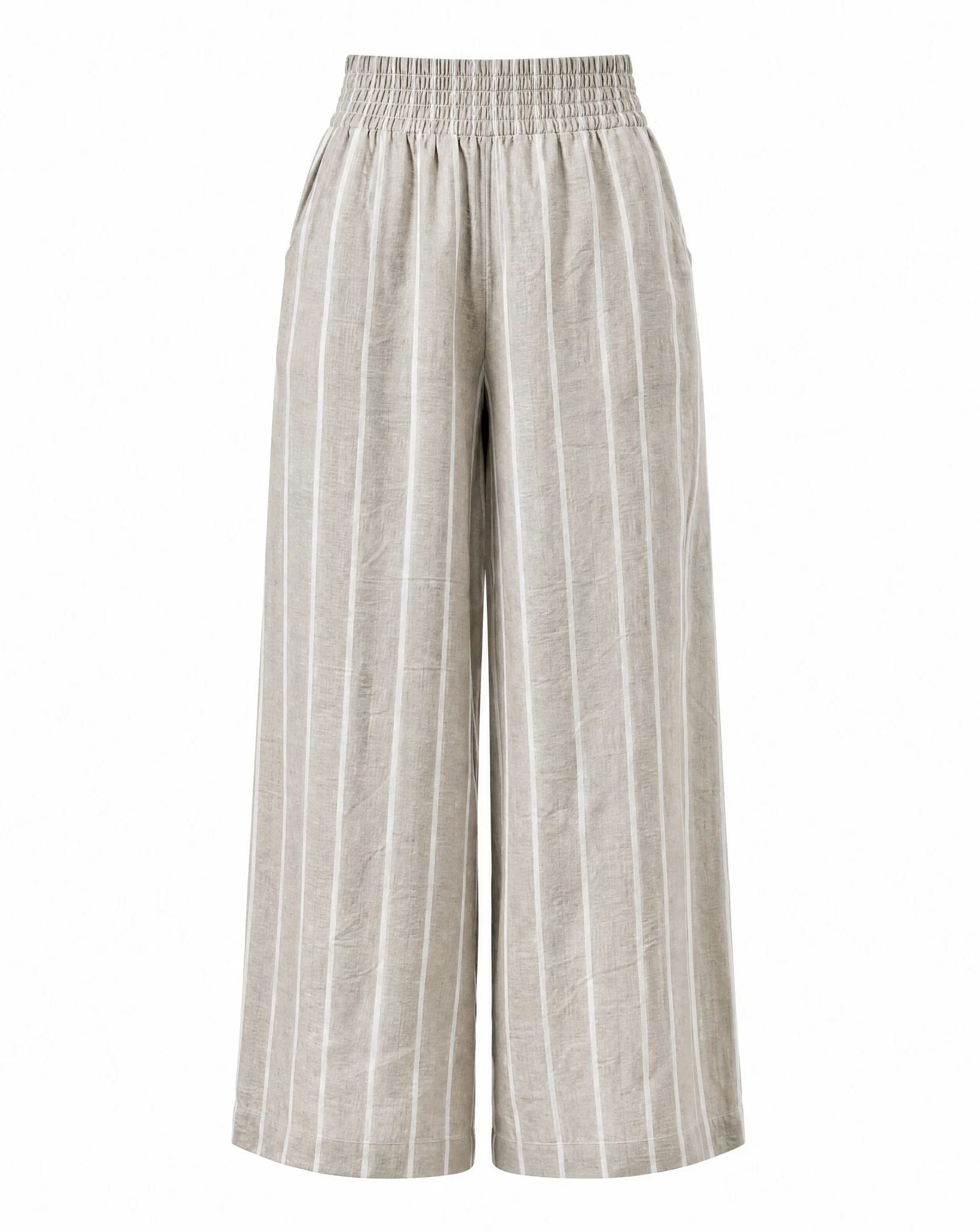 The Grey Pinstripe Wide-Leg Trousers — VAUDRE