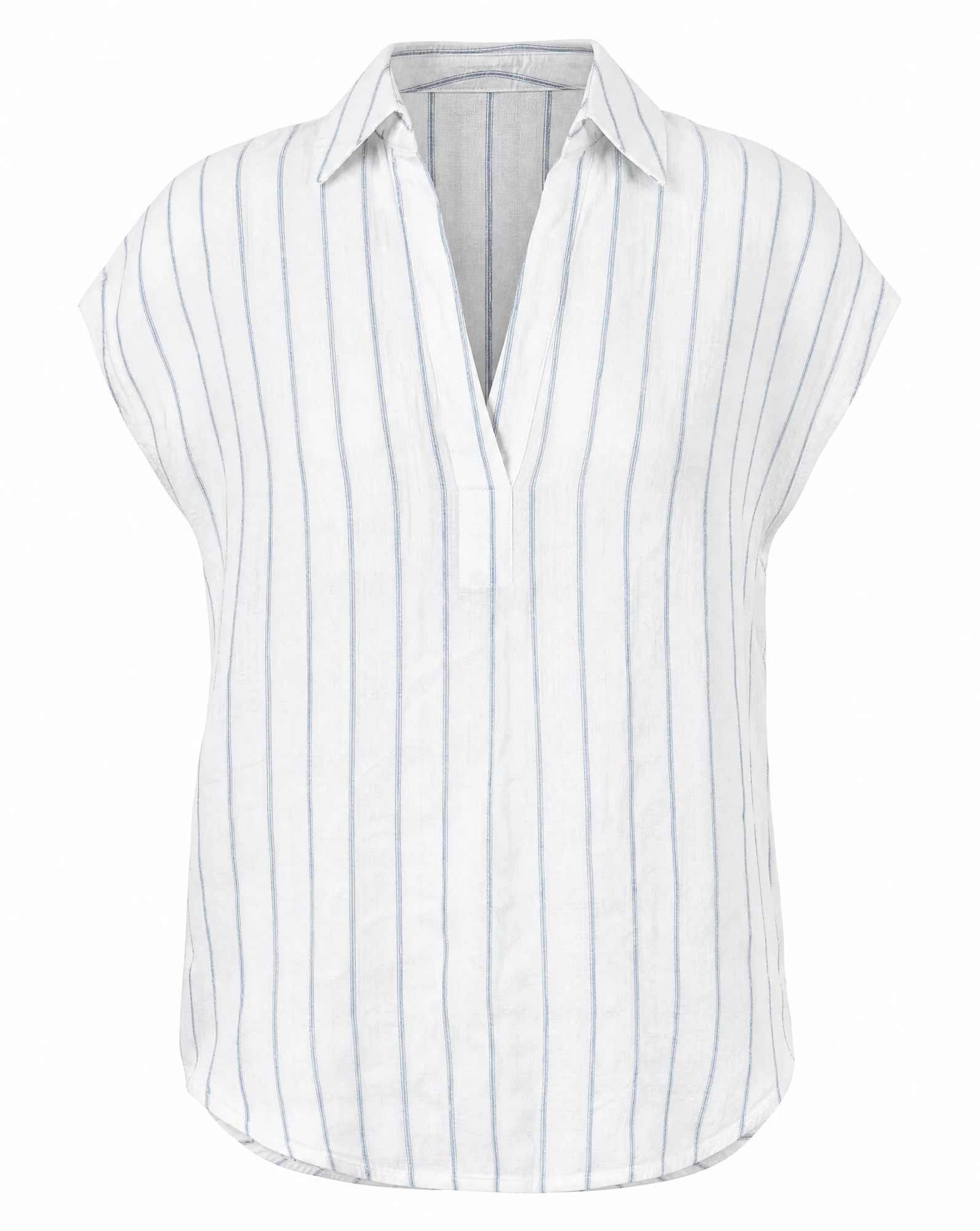 The Coastal Blue Stripe Linen Popover Top — VAUDRE