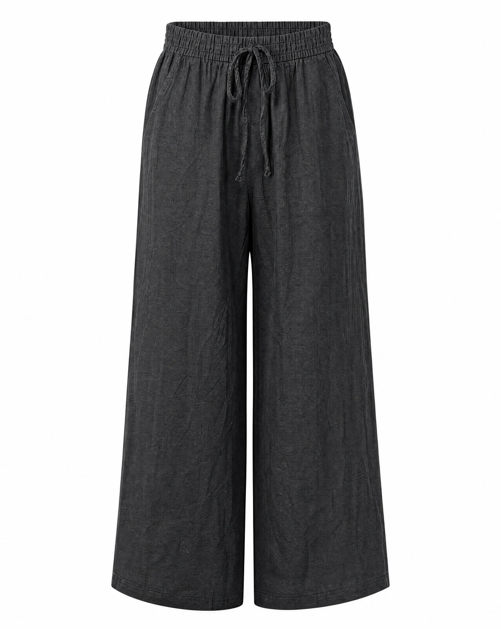 The Charcoal Black Wide-Leg Linen Trousers — VAUDRE