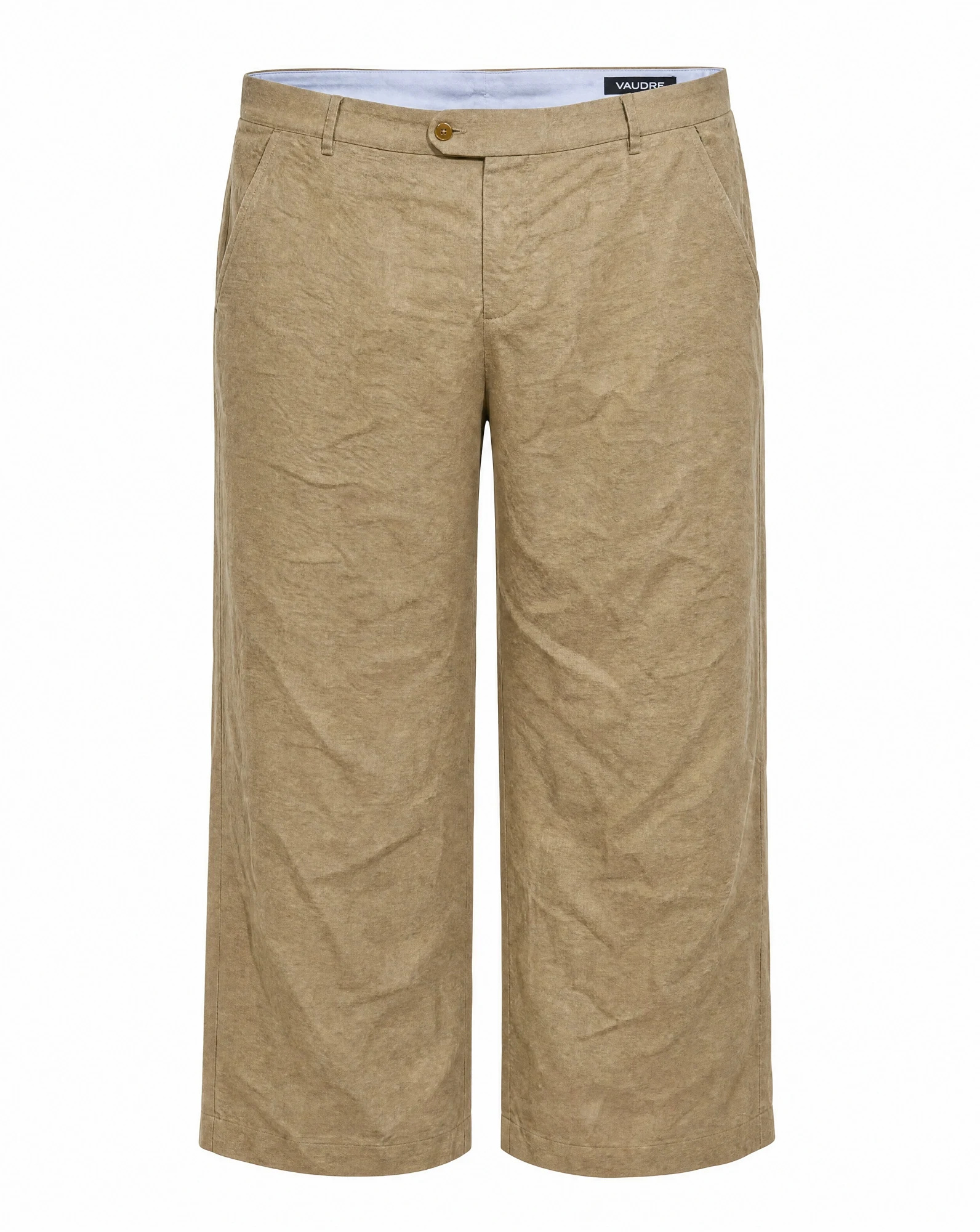The Sand Beige Cropped Linen Trousers — VAUDRE
