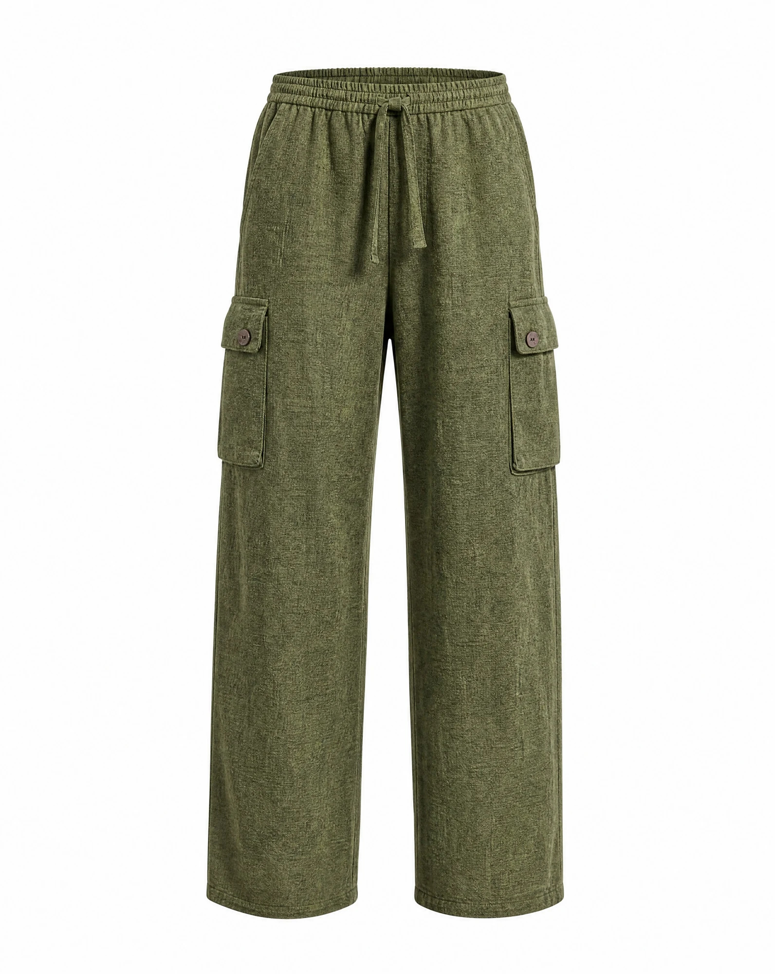 The Forest Olive Cargo Linen Trousers — VAUDRE