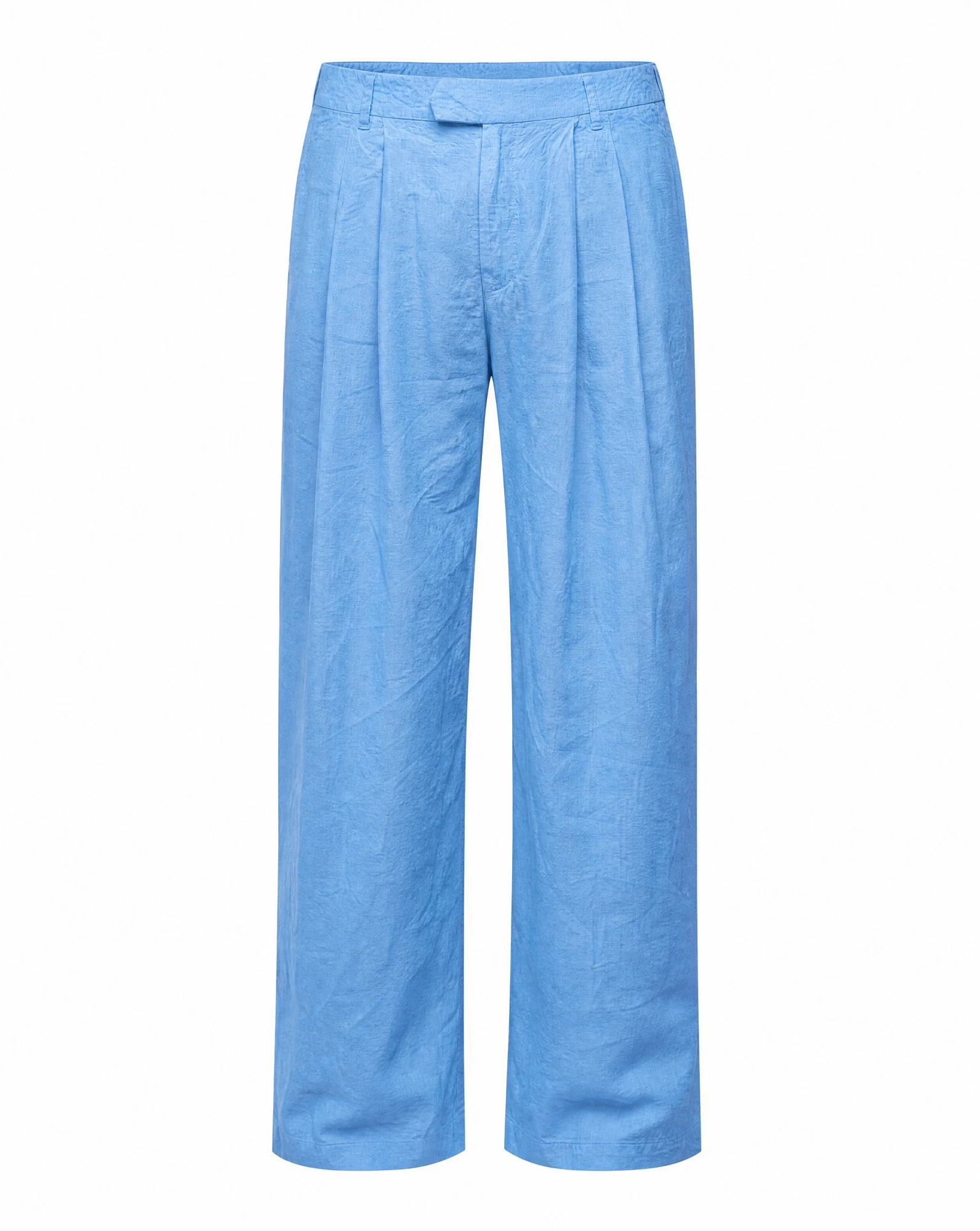 The Azure Blue Pleated Linen Trousers — VAUDRE