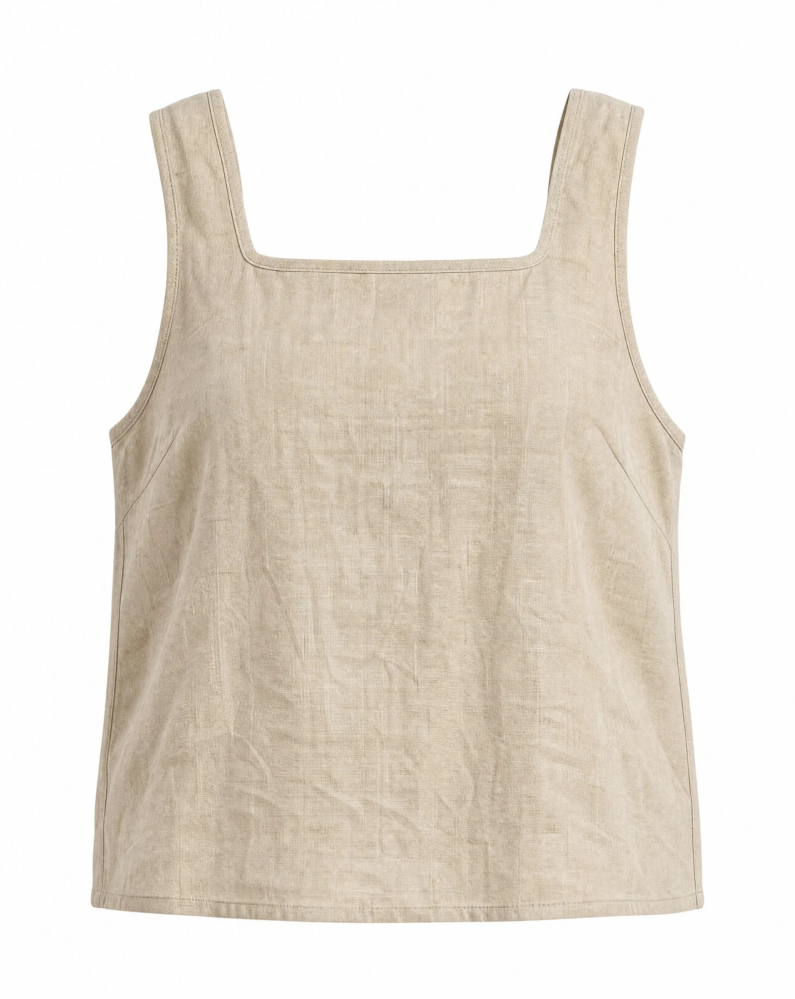 The Natural Linen Square-Neck Crop Tank — VAUDRE
