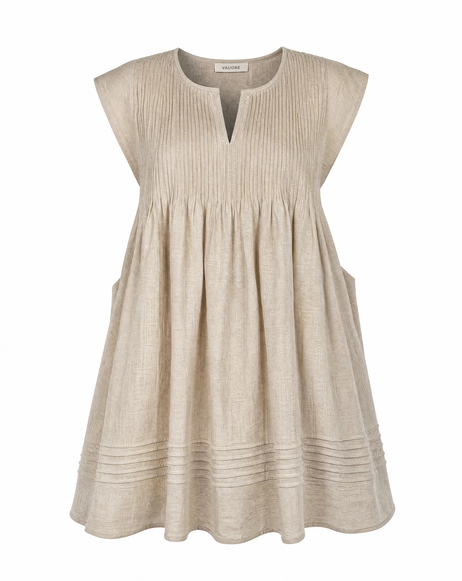 The Natural Linen Pintuck Swing Dress — VAUDRE