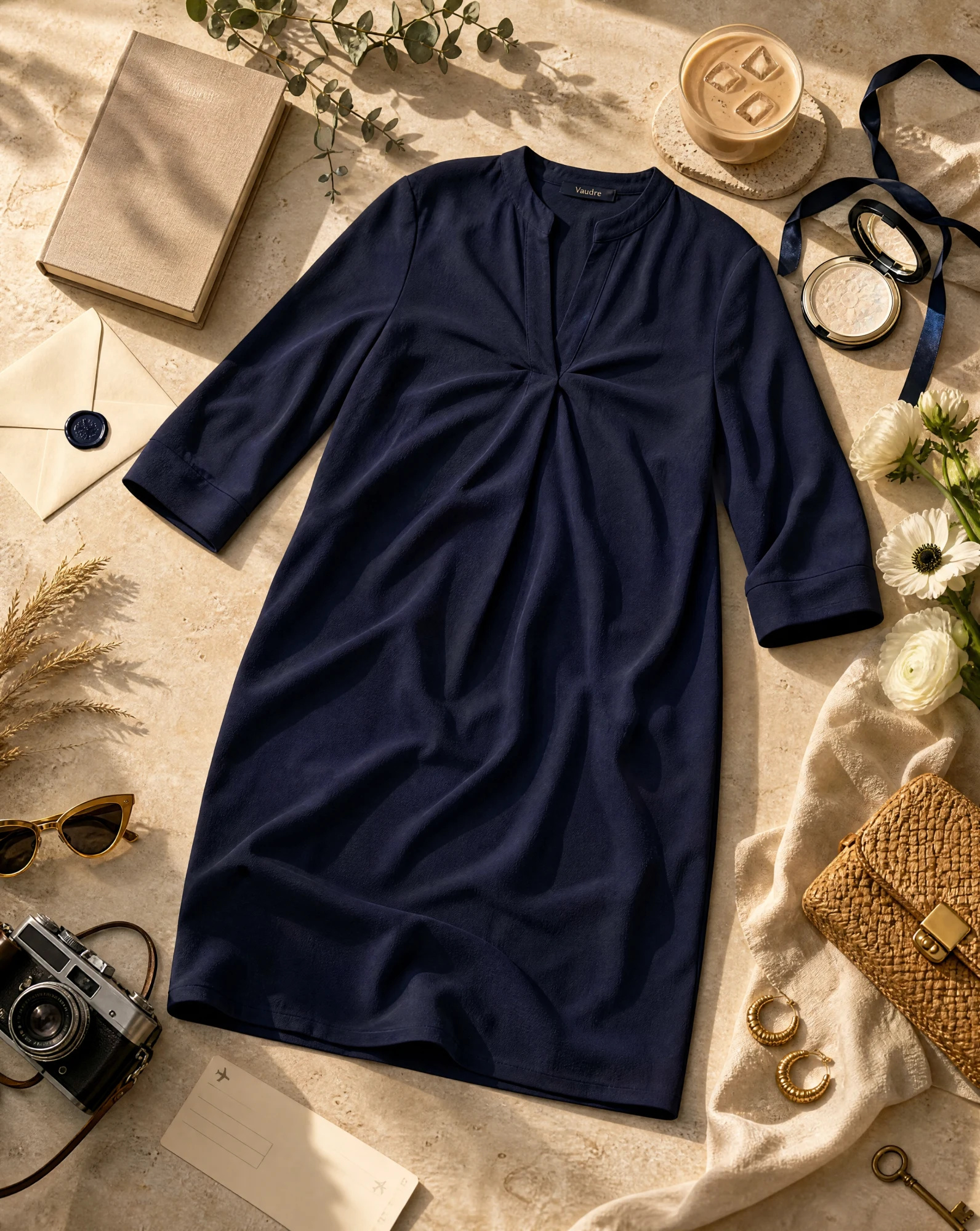 The Twilight Navy Twist-Front Tunic Dress — VAUDRE