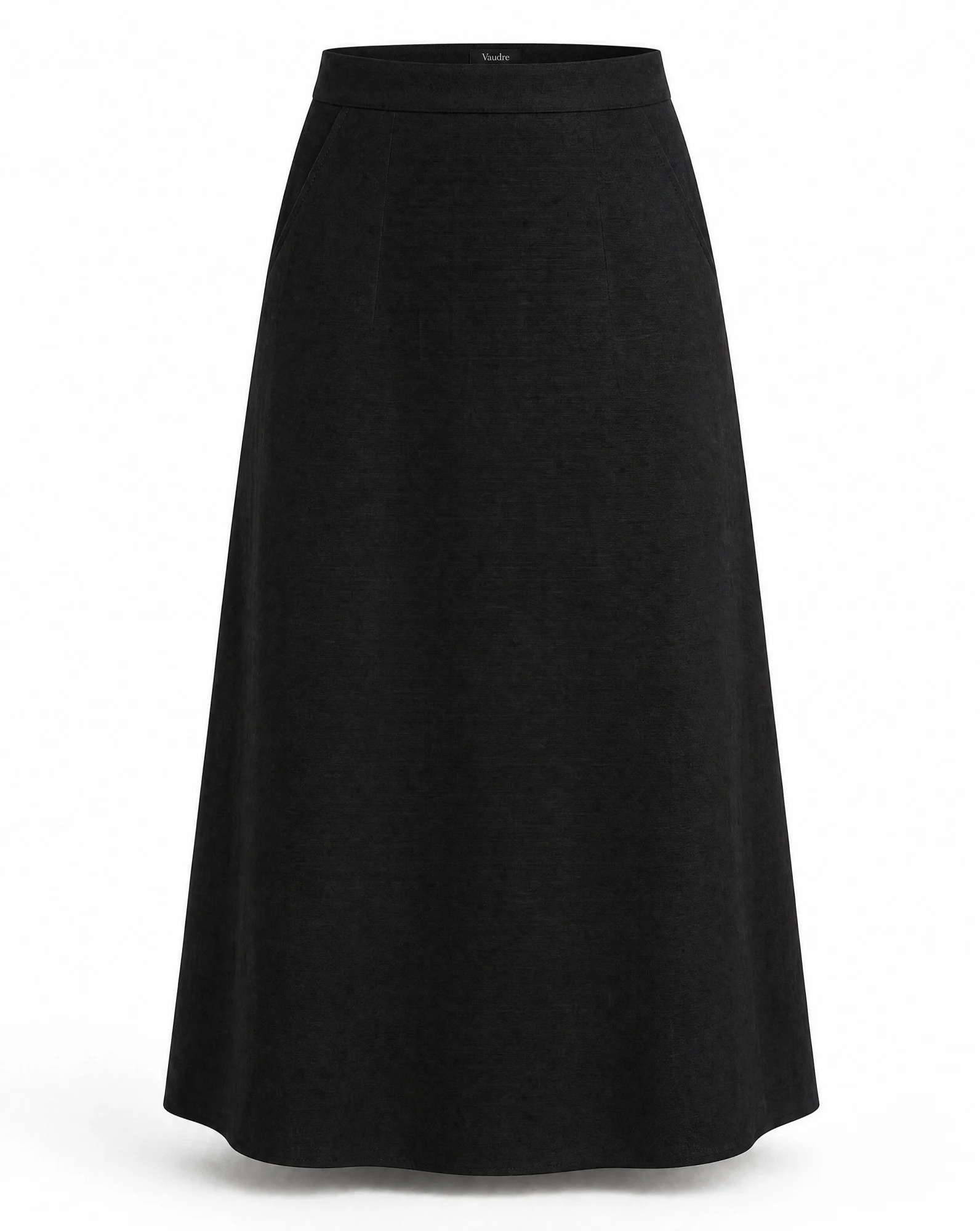 The Onyx Black Suede A-Line Midi Skirt — VAUDRE