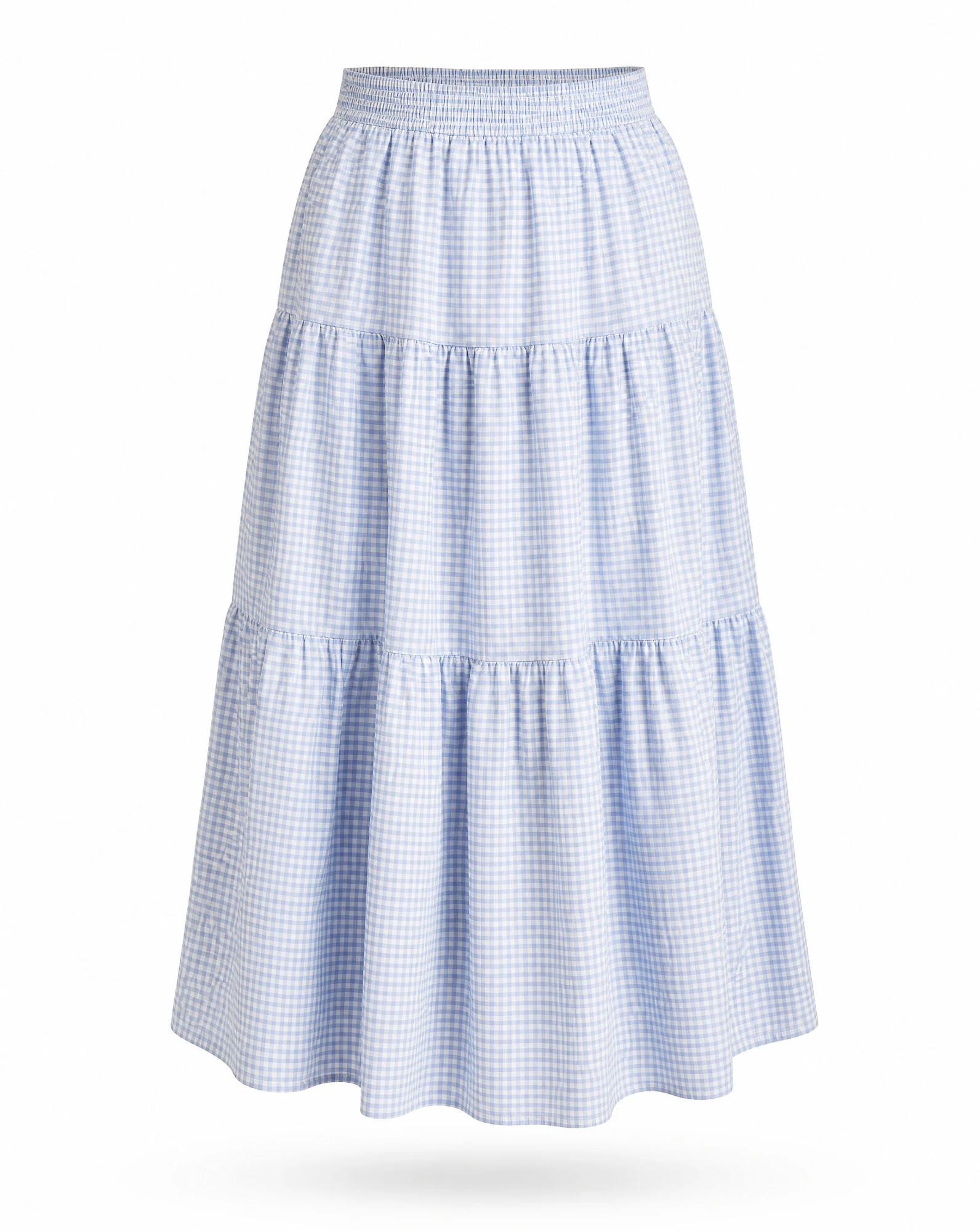 The Cornflower Gingham Tiered Skirt — VAUDRE